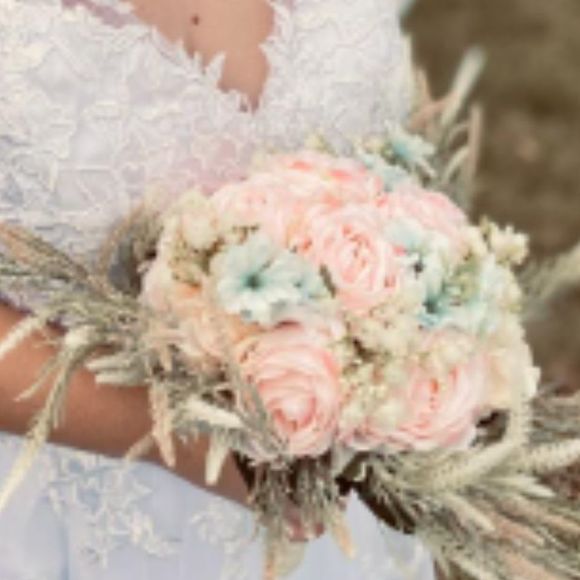 LESING Bridal Wedding Bouquet -Artificial Rose, Hydrangea, Baby's Breath Thistle - Picture 14 of 15